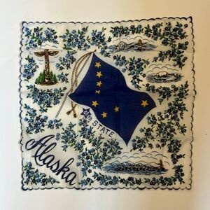Vintage Souvenir Used Alaska Printed Cotton Handkerchief with Flag and Florals
